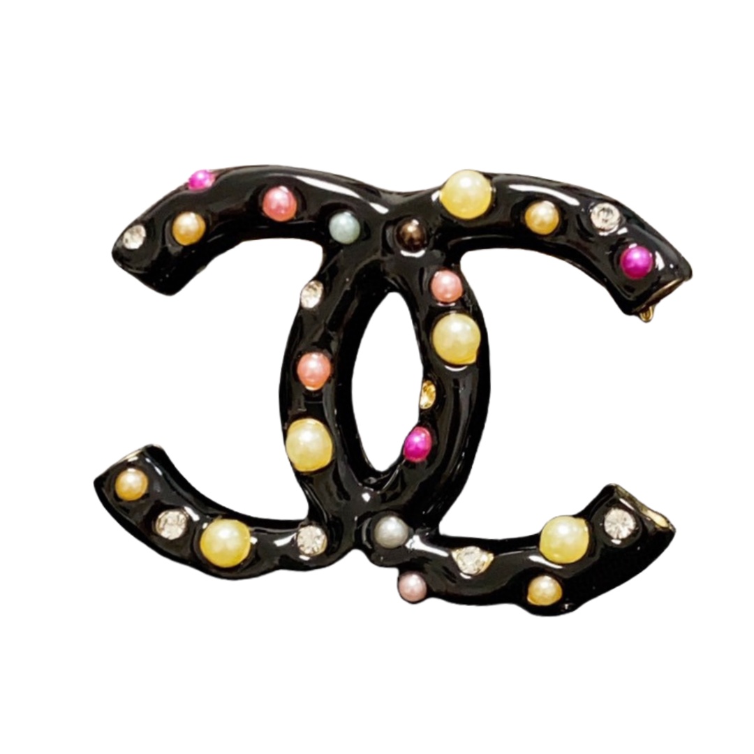 BCB525 Black /white resin with colorful pearls cc brooch pin - ccfashionjewelry