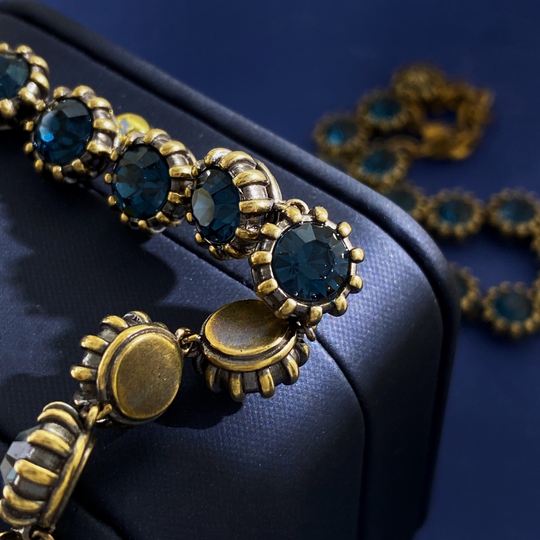 GGN059 GG Blue rhinestone diamond tennis choker necklace bracelet - ccjewelryacc