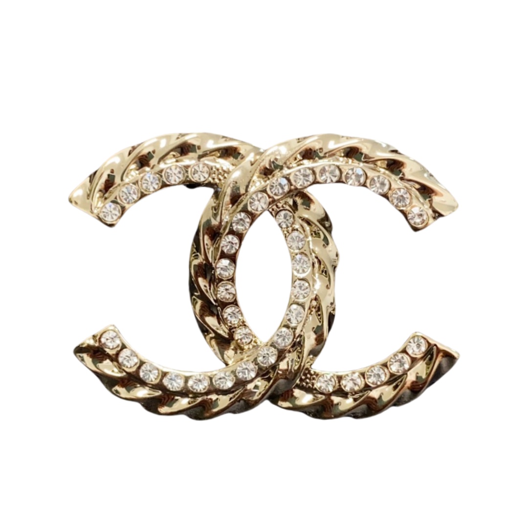 BCB515 Twisty Metal and crystal CC brooch pin - ccjewelryacc