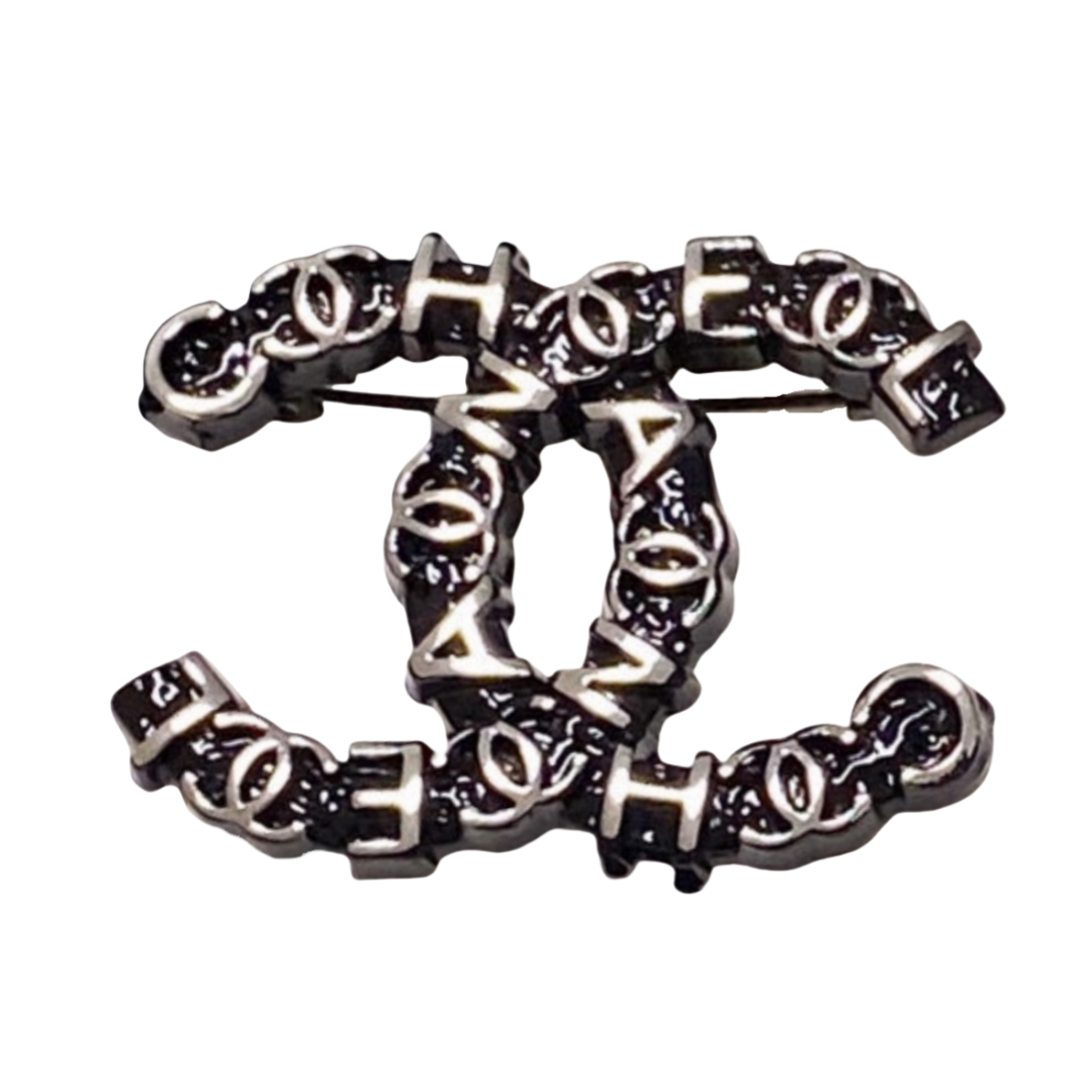 BCB531 Vintage Black embossment cc logo brooch pin - ccfashionjewelry
