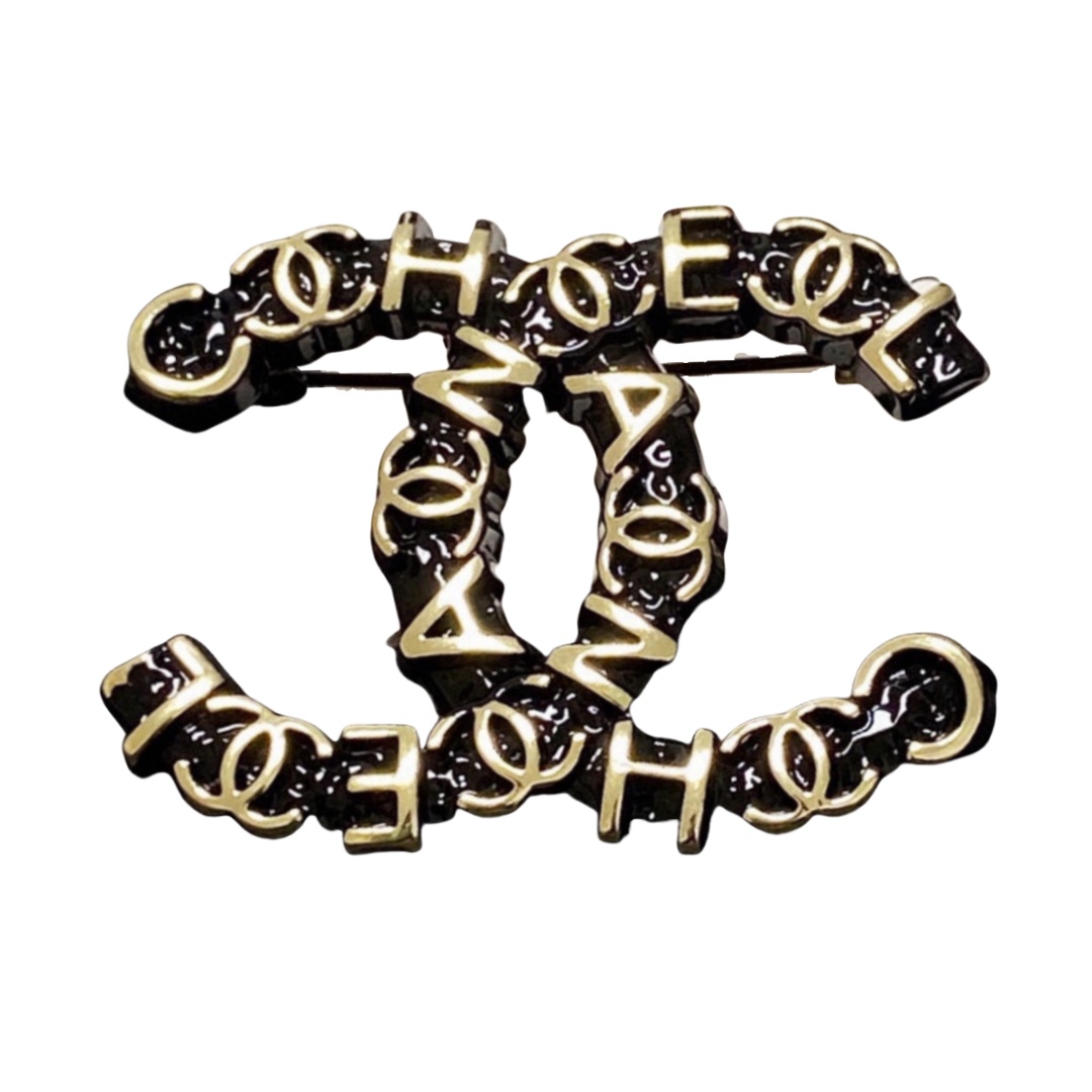 BCB531 Vintage Black embossment cc logo brooch pin - ccfashionjewelry