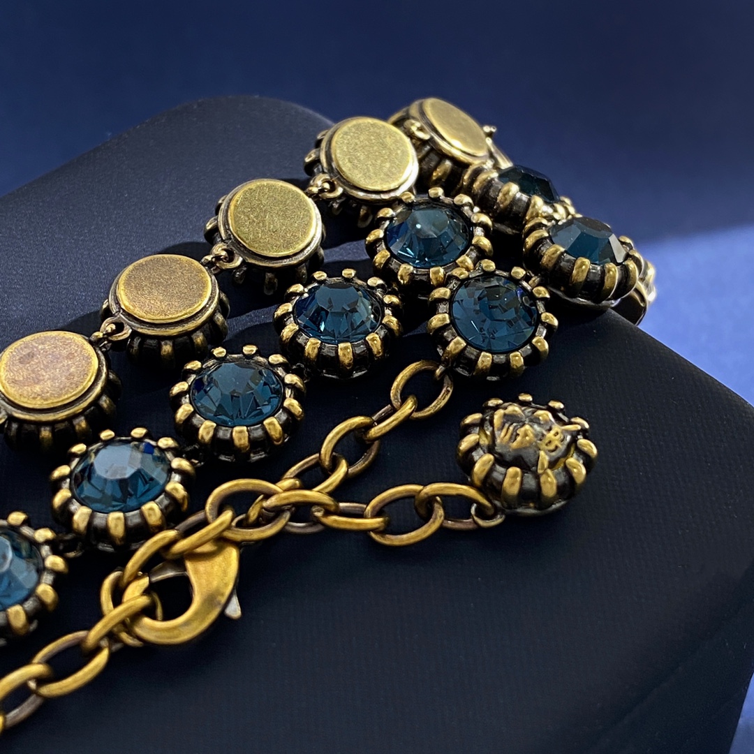 GGN059 GG Blue rhinestone diamond tennis choker necklace bracelet - ccjewelryacc