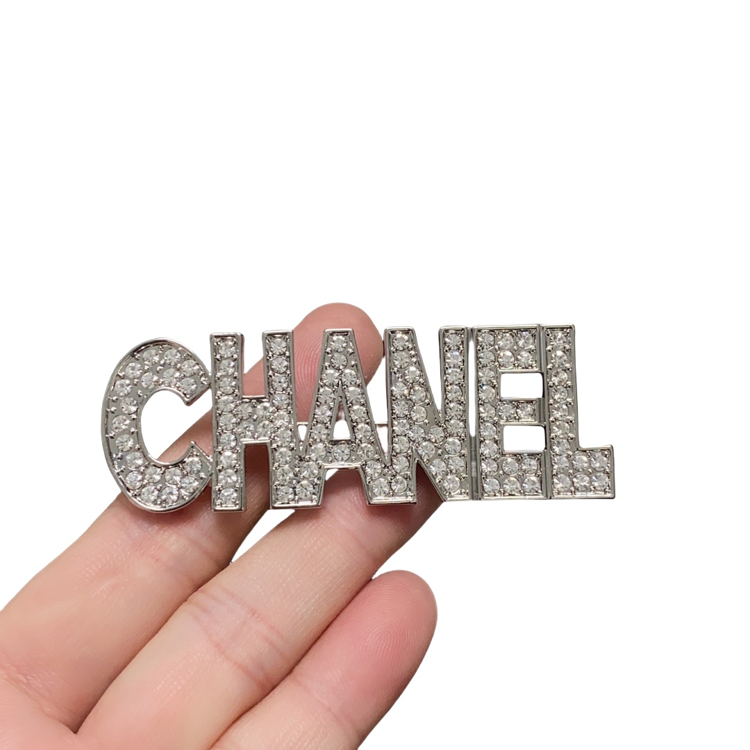 BCB523 Full crystal C H A N E L Safety brooch pin - ccjewelryacc