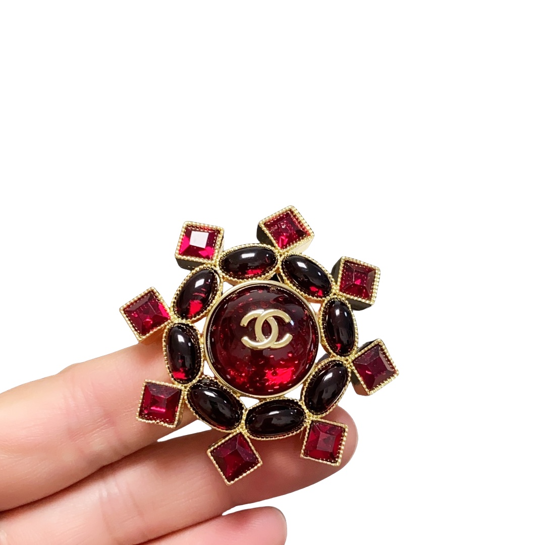 BCB513 Red onyx and rhinestone flower brooch pin - ccjewelryacc