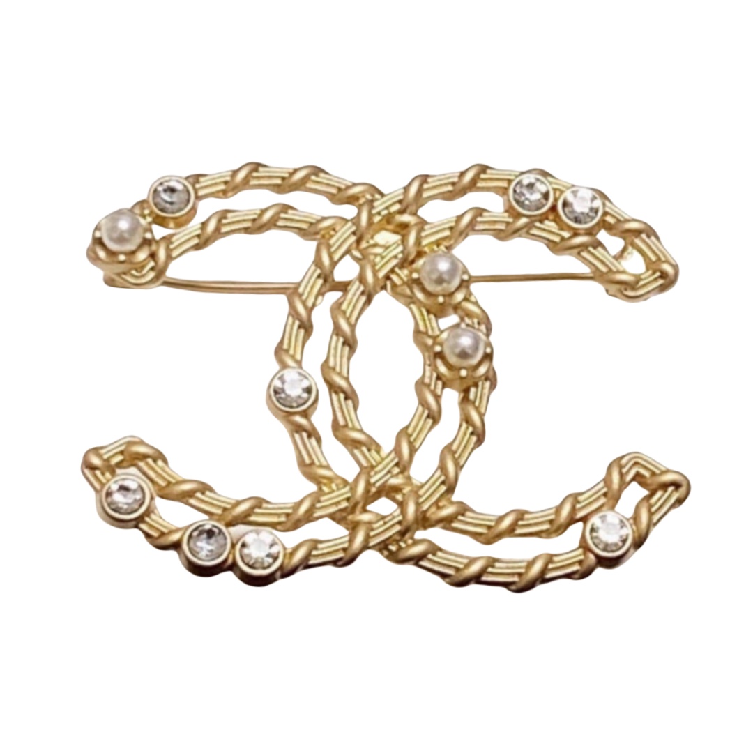BCB520 Metal hollow-out with crystal cc brooch pin - ccfashionjewelry