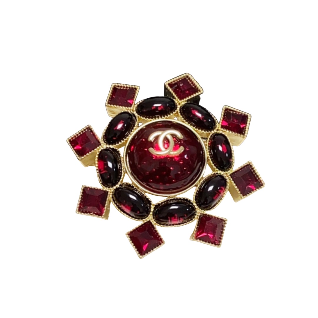 BCB513 Red onyx and rhinestone flower brooch pin - ccjewelryacc