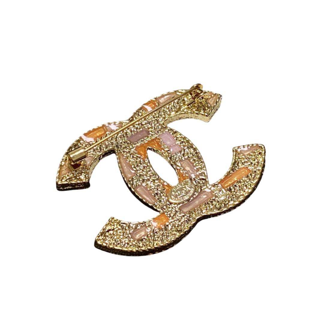 BCB158 Metal enamel pearl cc logo brooch pin - ccjewelryacc