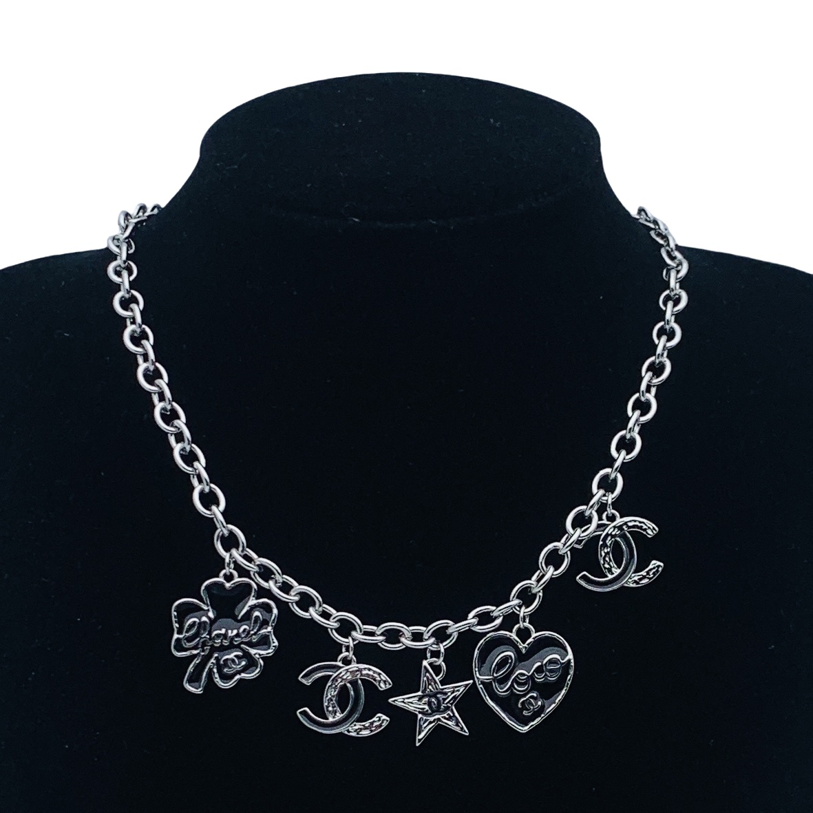 CCN019 24P coco black enamel heart clover star cc logo charms Choker Necklace - ccfashionjewelry