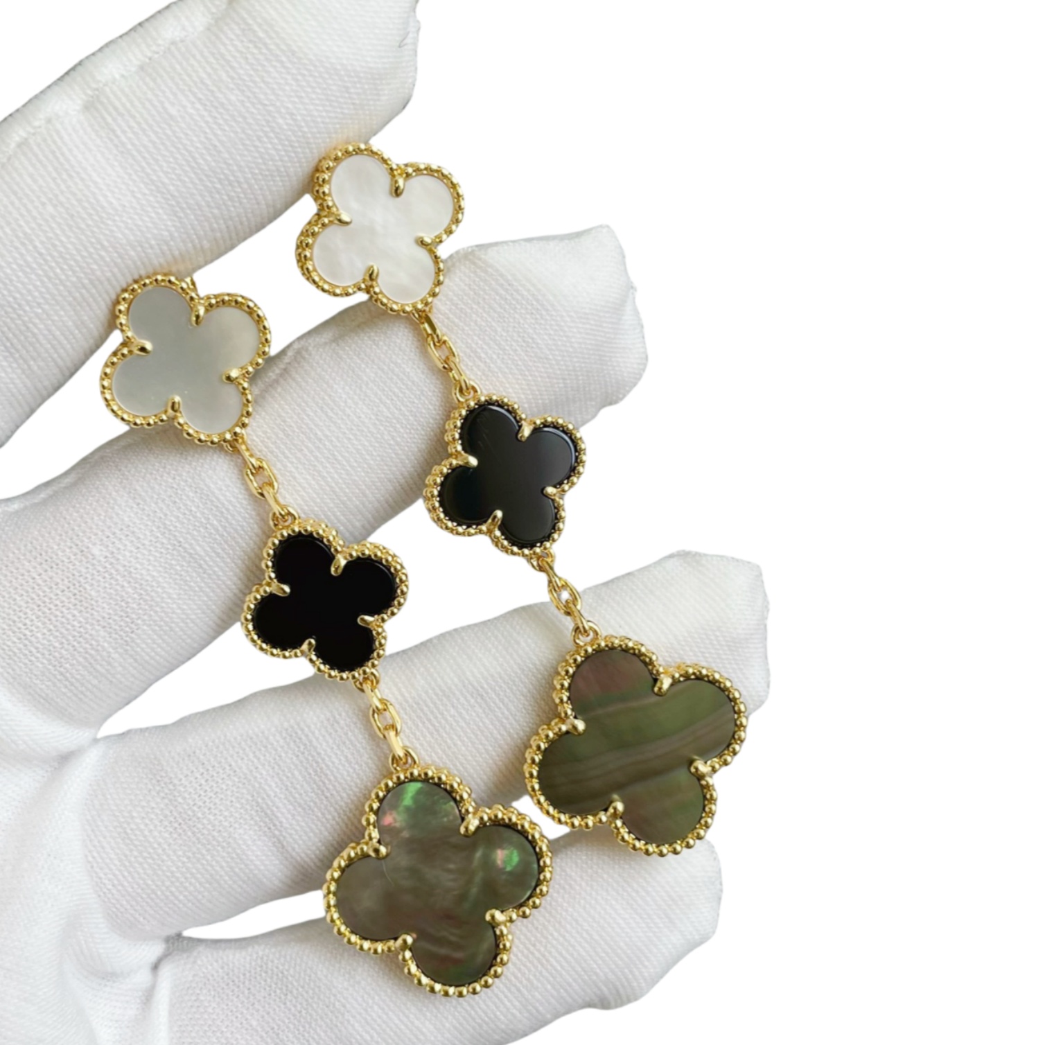 VCEV003 18k gold VCA 3 Motifs Magic Alhambra earrings clip - ccjewelryacc