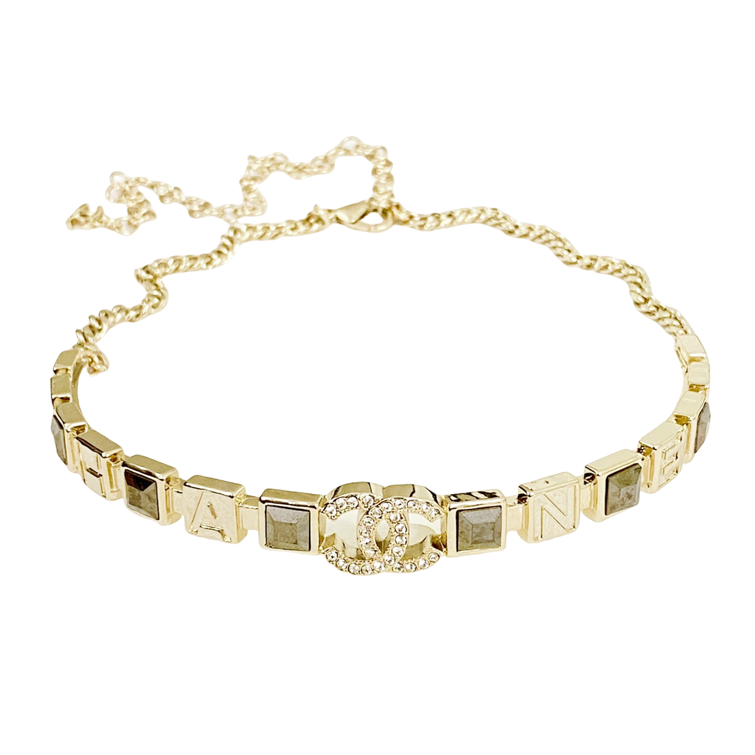 CCN232 23 CC gray square diamond letters choker necklace - ccjewelryacc