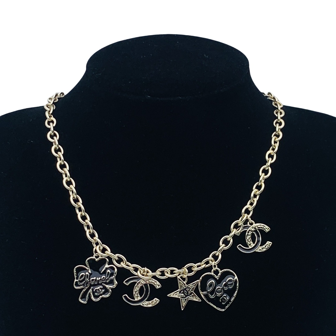 CCN019 24P coco black enamel heart clover star cc logo charms Choker Necklace - ccfashionjewelry