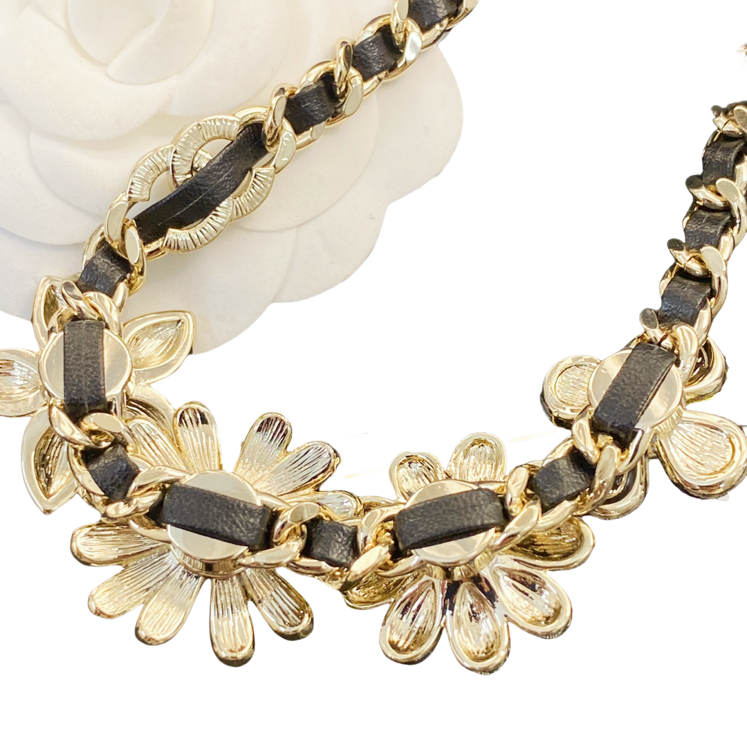 CCN035 23 Metal leather chain with black Daisy flower choker Necklace - ccjewelryacc