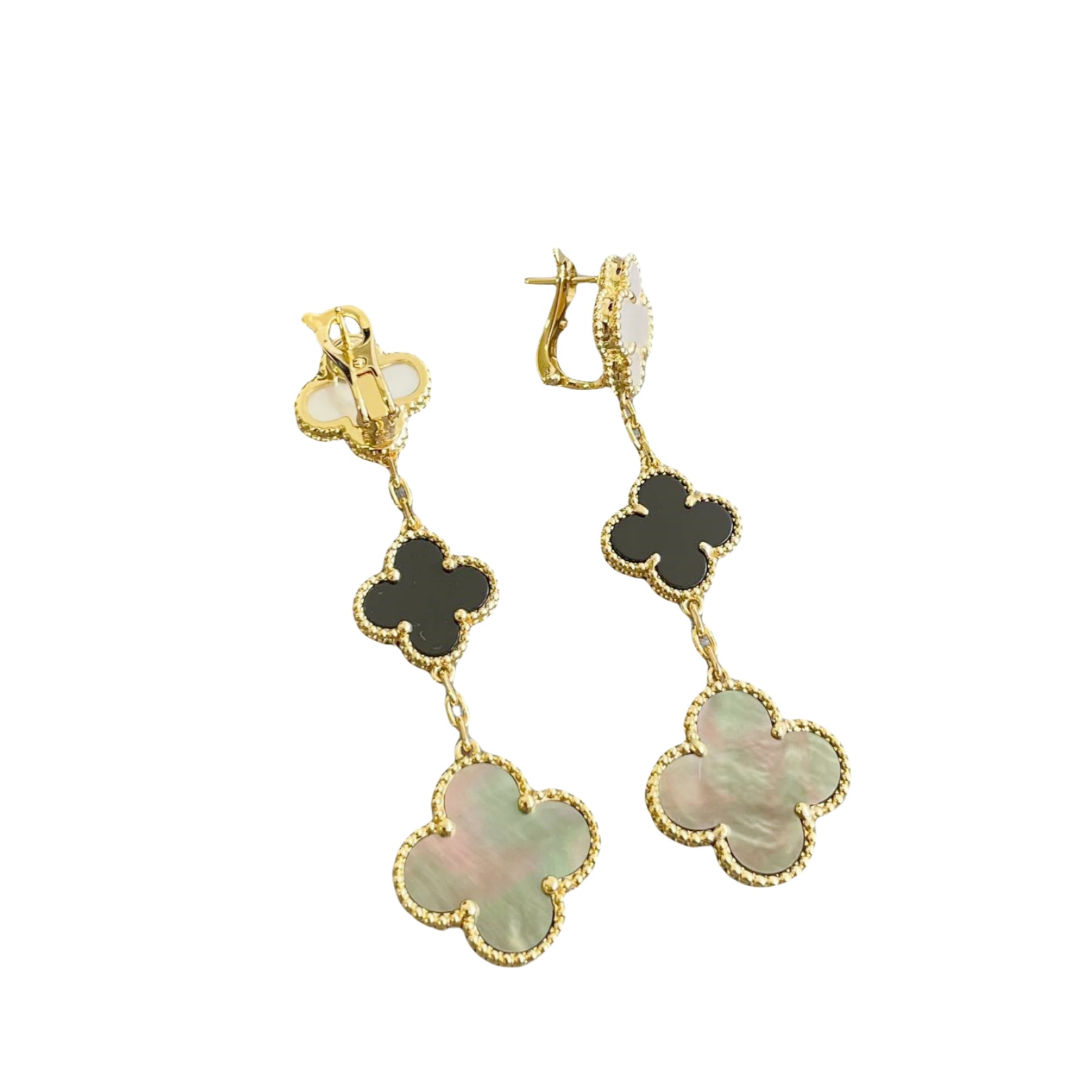 VCEV003 18k gold VCA 3 Motifs Magic Alhambra earrings clip - ccjewelryacc