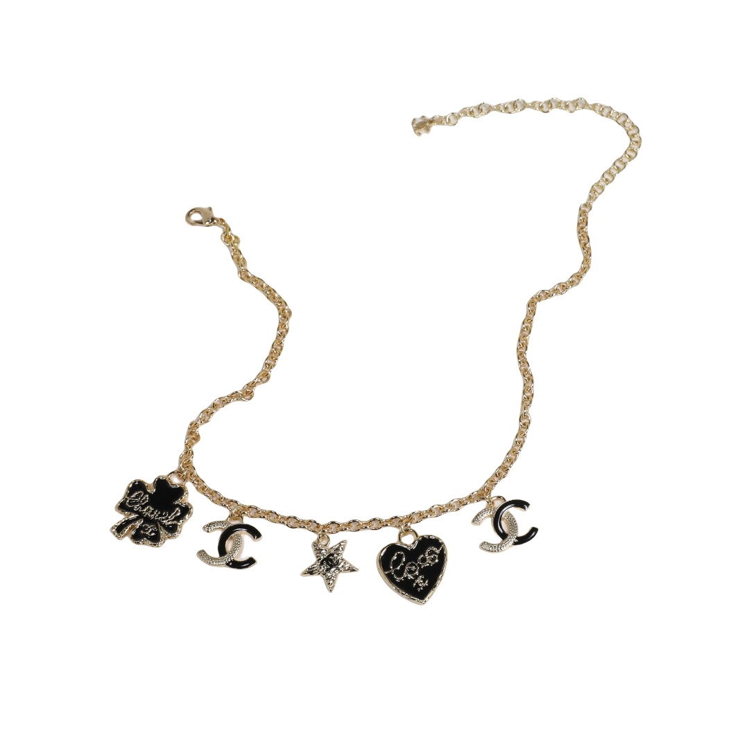 CCN019 24P coco black enamel heart clover star cc logo charms Choker Necklace - ccjewelryacc