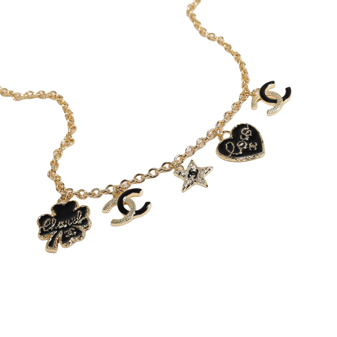 CCN019 24P coco black enamel heart clover star cc logo charms Choker Necklace - ccjewelryacc