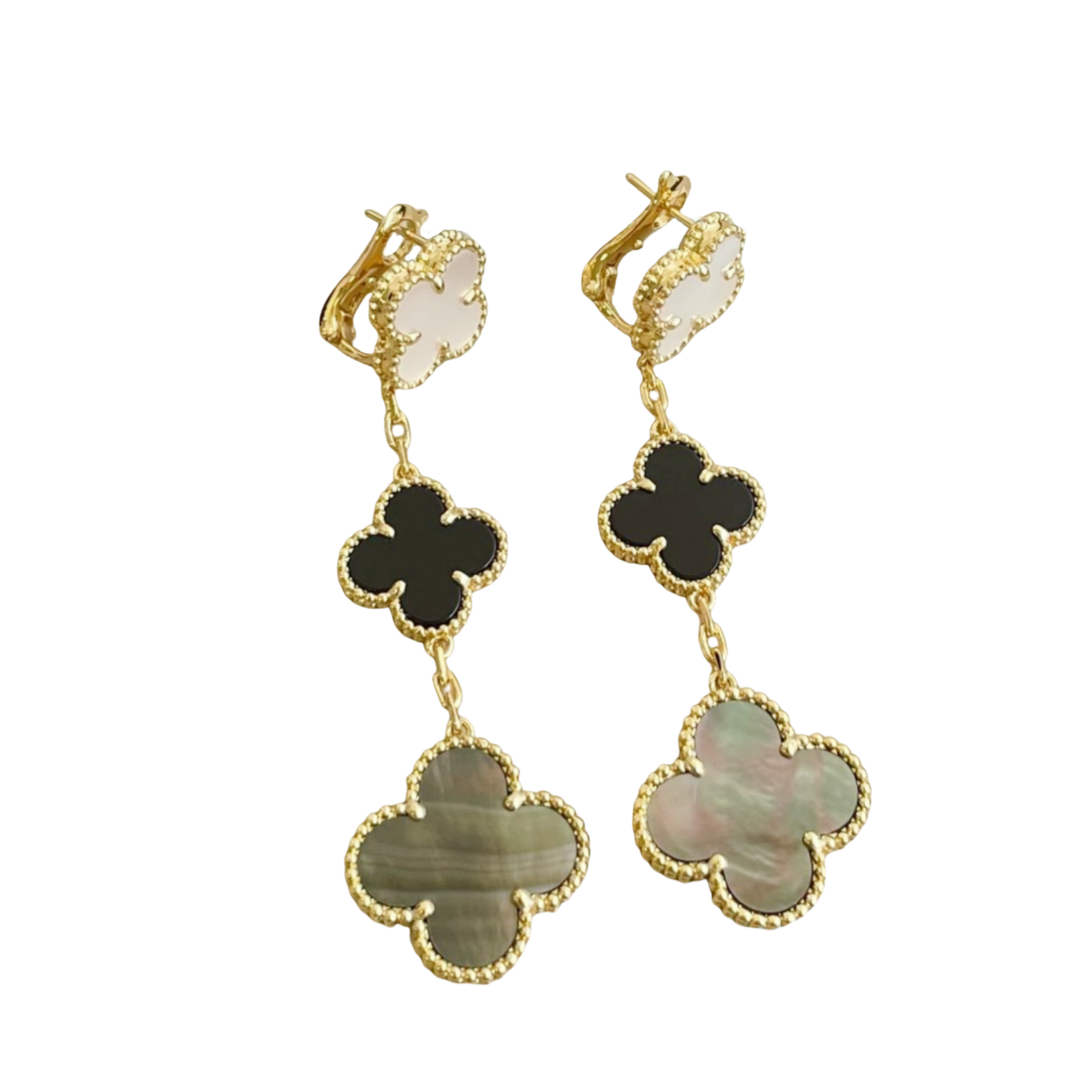VCEV003 18k gold VCA 3 Motifs Magic Alhambra earrings clip - ccjewelryacc