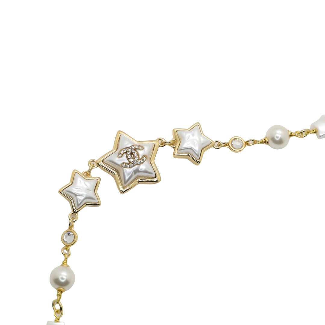 CCN266 Acrylic stars with cc logo pearl choker necklace - ccfashionjewelry