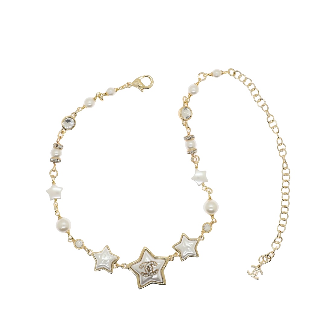 CCN266 Acrylic stars with cc logo pearl choker necklace - ccfashionjewelry