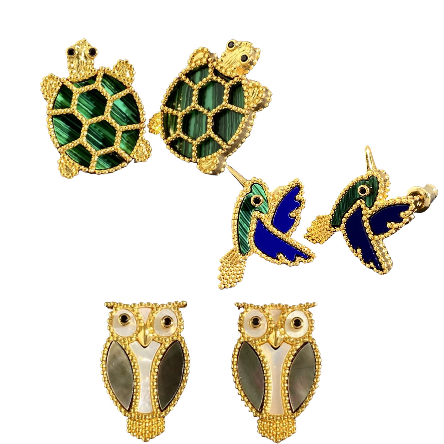 VCE004 VCA Owl hummingbird tortoise animal series stud earrings - ccfashionjewelry