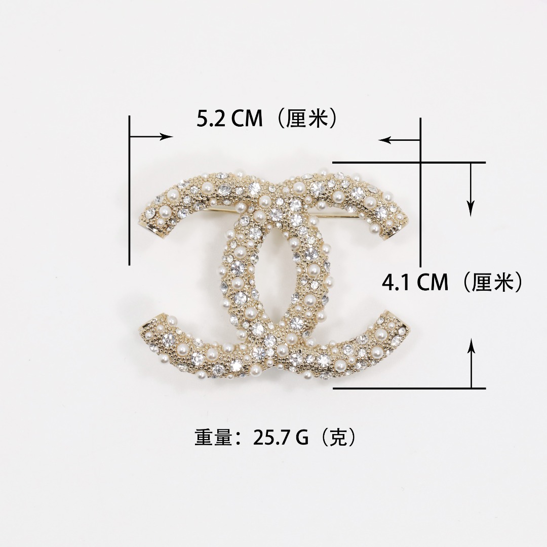 BCB167 Crystal and pearls cc logo brooch pin - ccjewelryacc