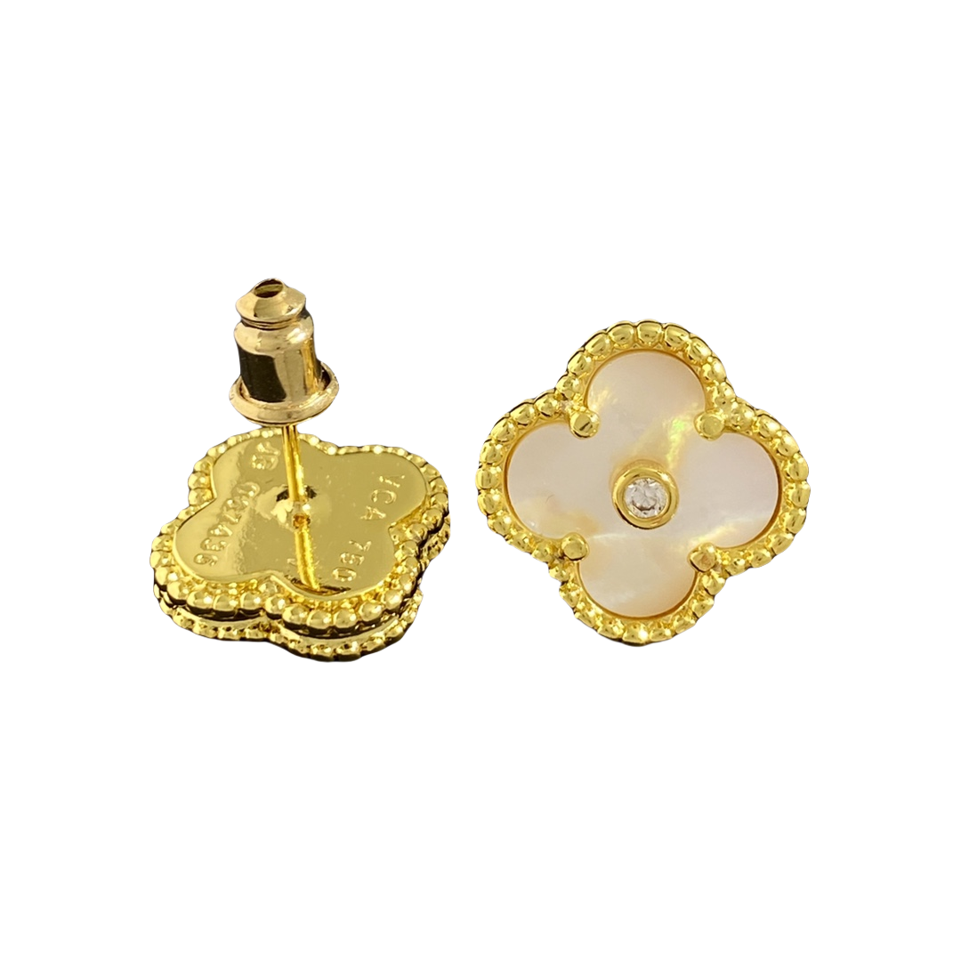 VCE023 VCA vintage alhambra with diamond stud earring - ccfashionjewelry