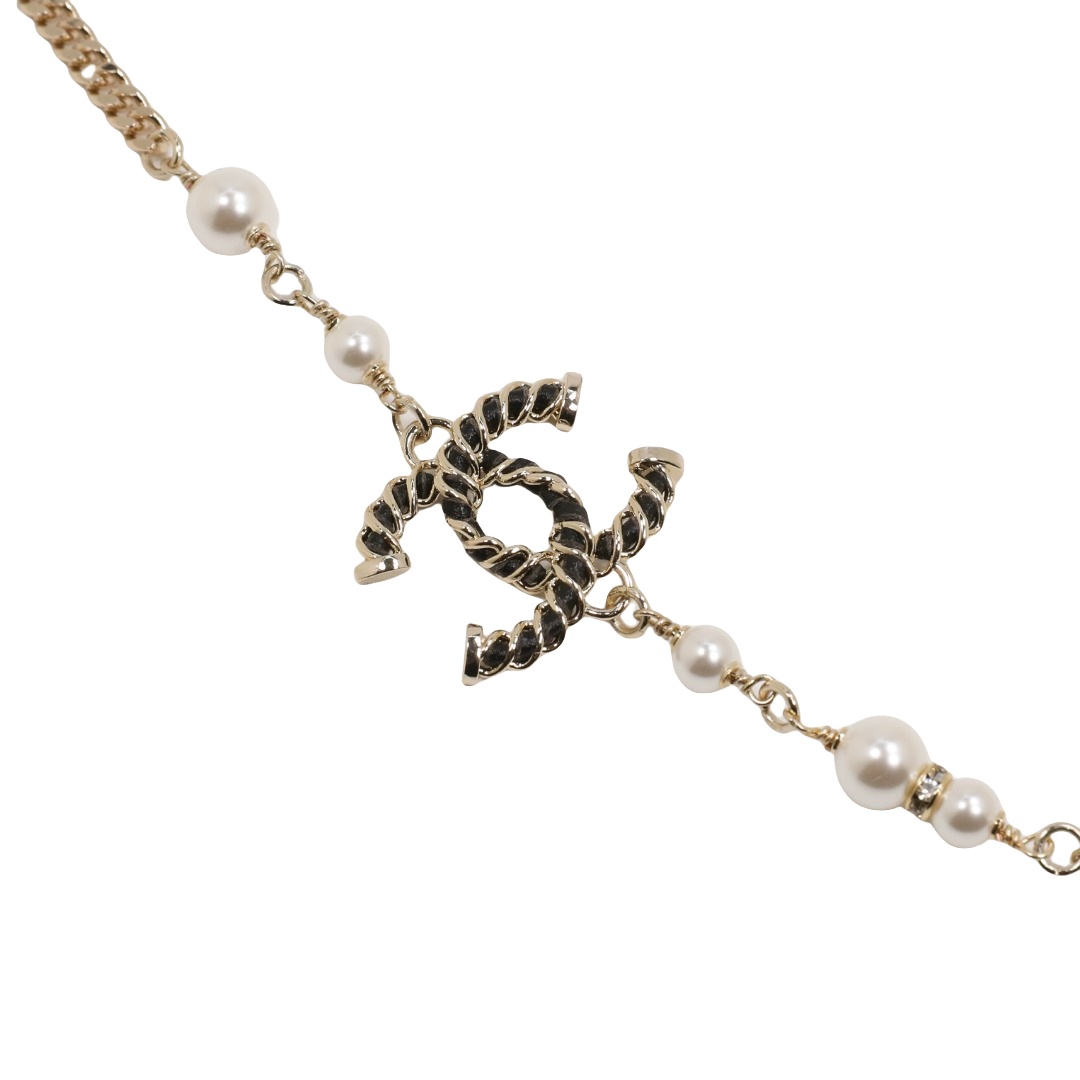 CCN332 Metal leather cc logo pearl choker necklace - ccjewelryacc