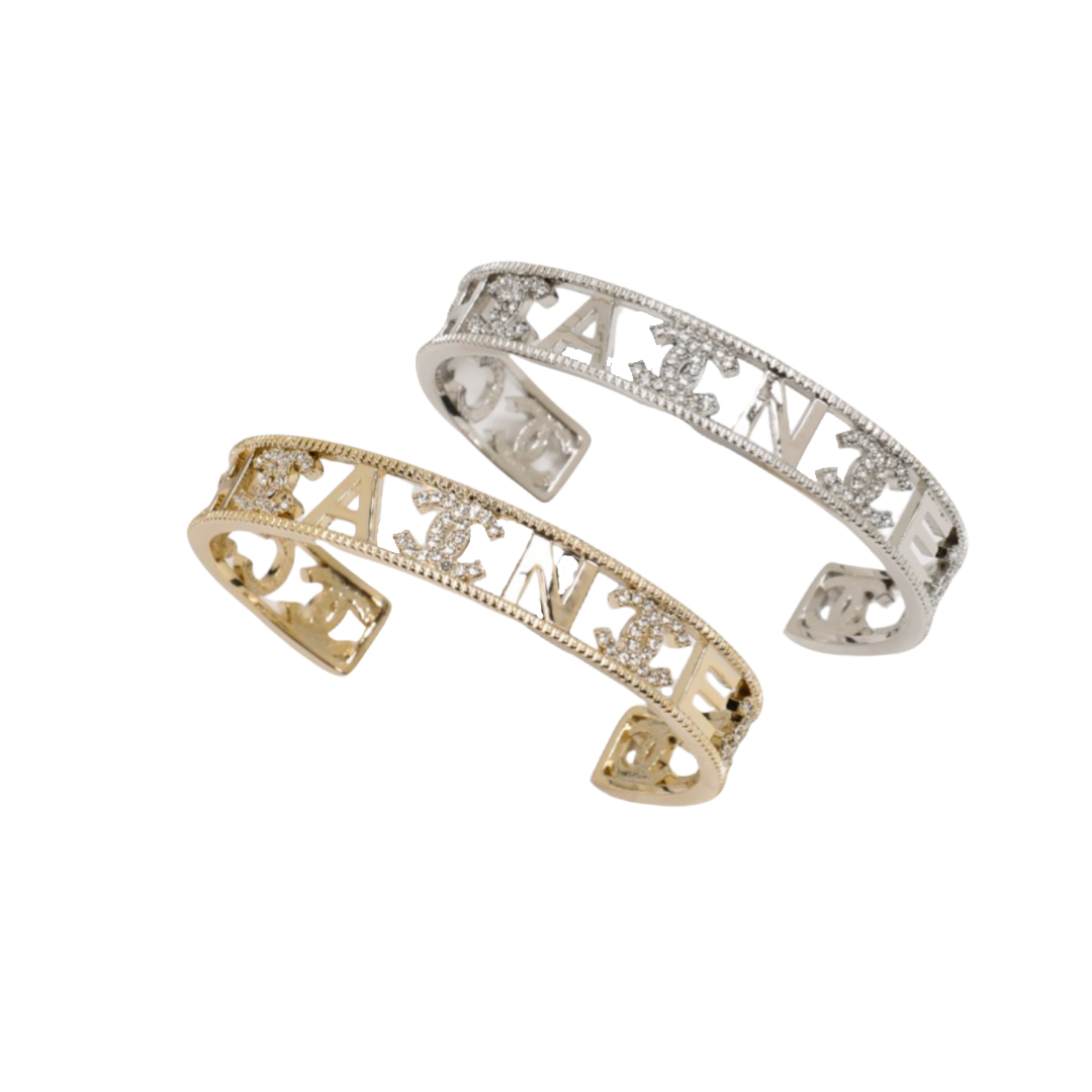 CCS196 Metal crystal hollow out cc logo bangle bracelet - ccjewelryacc