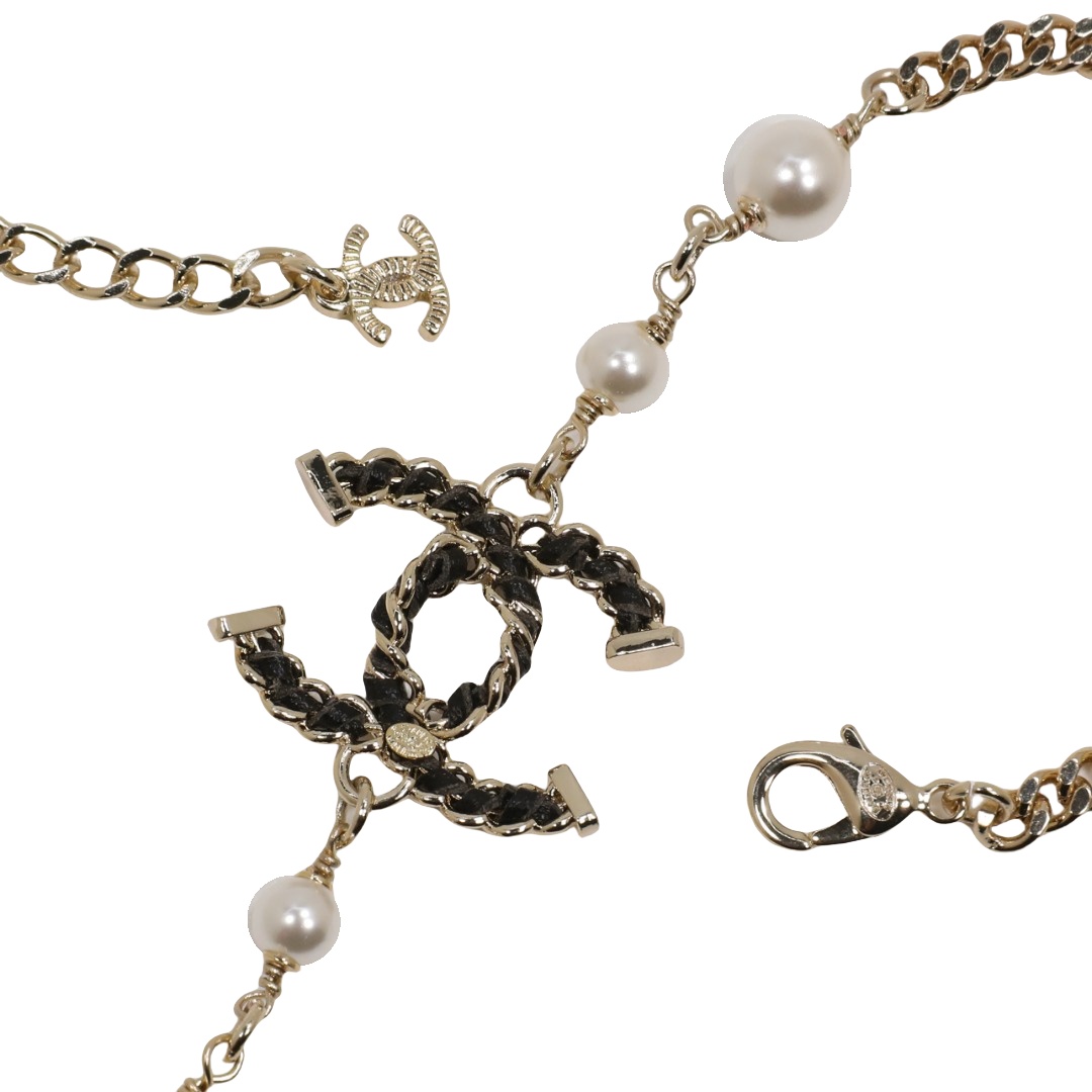 CCN332 Metal leather cc logo pearl choker necklace - ccjewelryacc