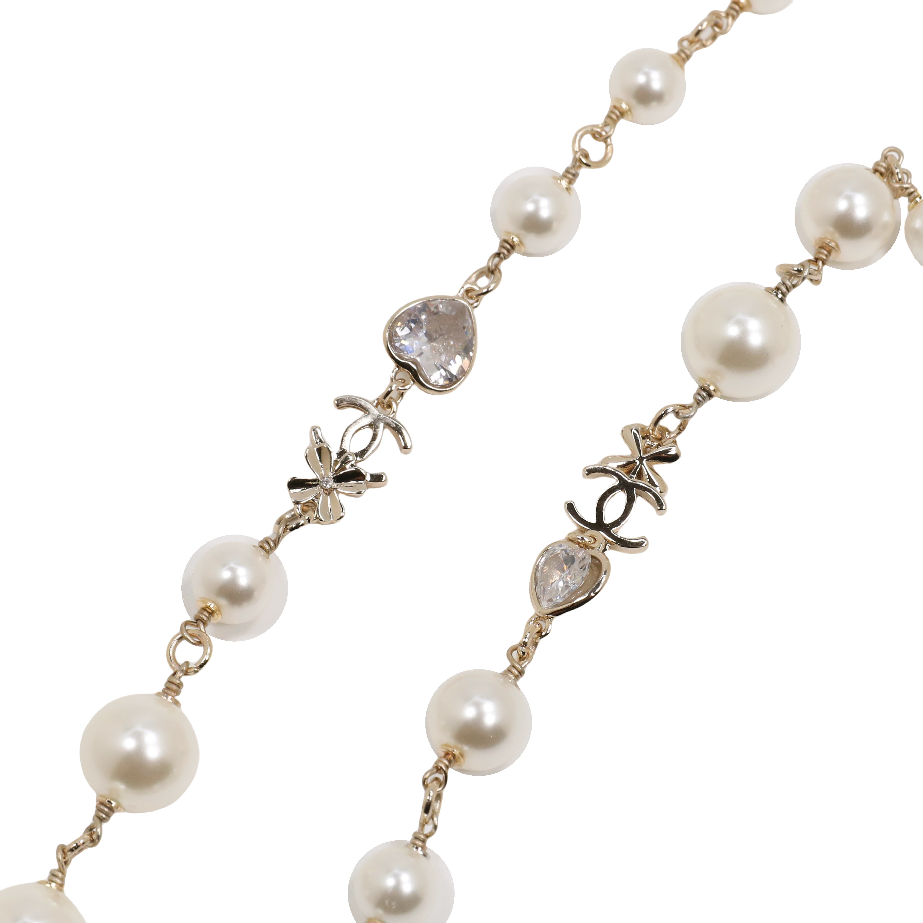 CCL088 Four Leaf Clover and heart crystal long pearl necklace sweater chain - ccjewelryacc