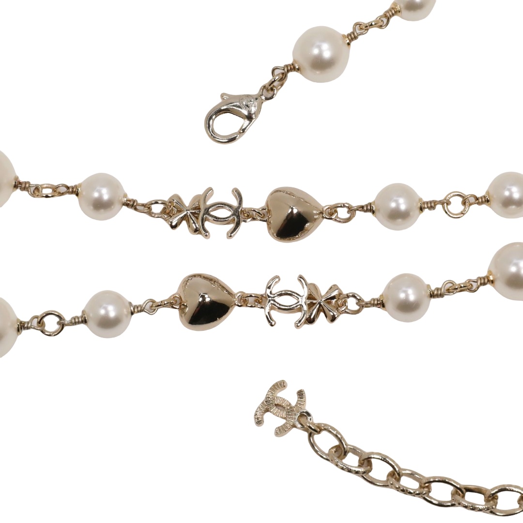 CCL088 Four Leaf Clover and heart crystal long pearl necklace sweater chain - ccjewelryacc