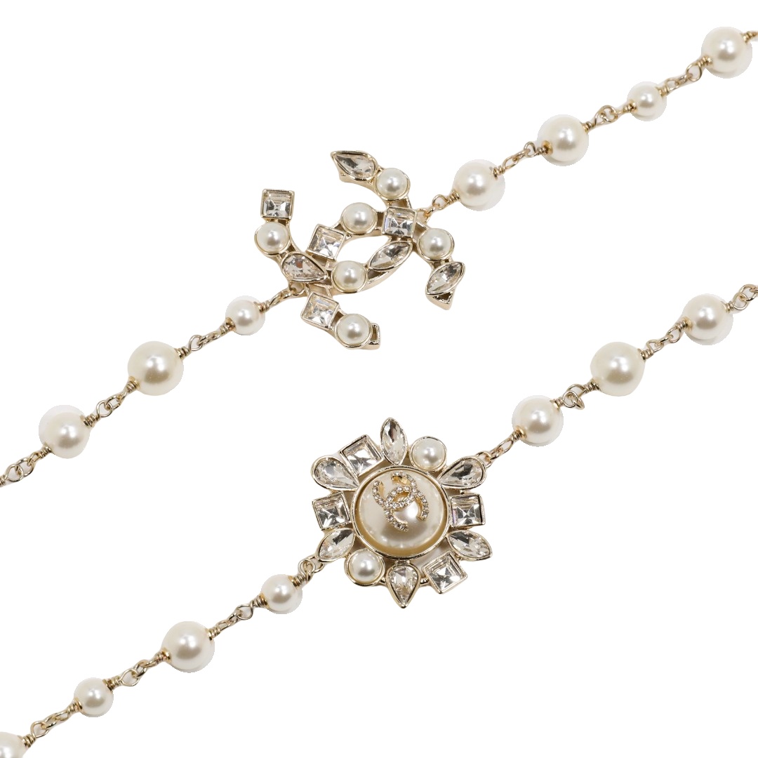 CCL087 Crystal sun flower long pearl chain seater necklace - ccjewelryacc