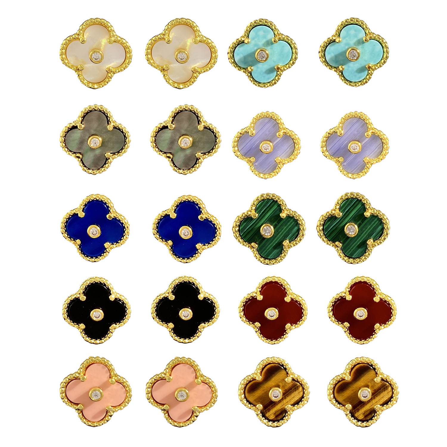 VCE023 VCA vintage alhambra with diamond stud earring - ccfashionjewelry