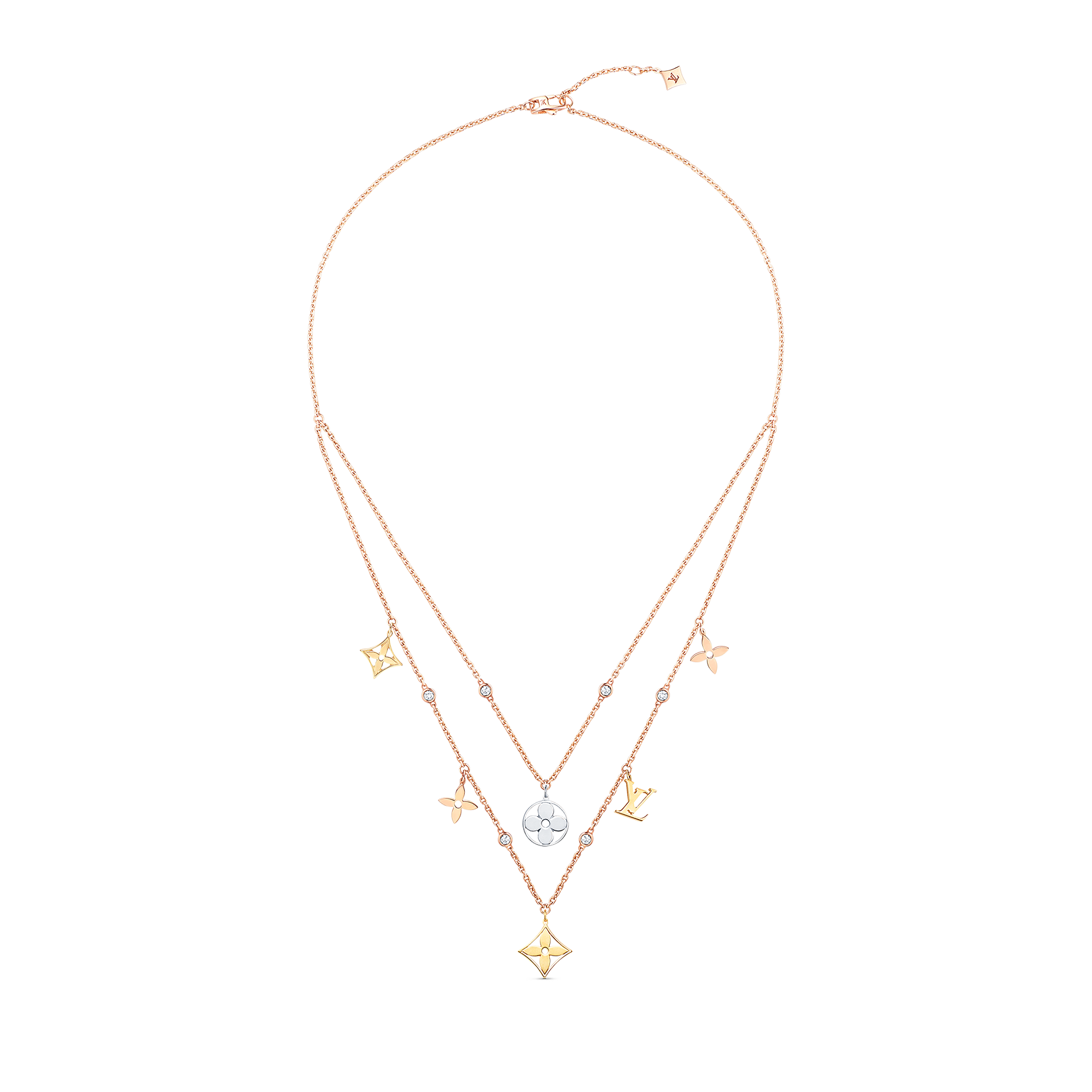 LVN109 Metal LV Double chain IDYLLE BLOSSOM iconic Monogram charms necklace - ccjewelryacc