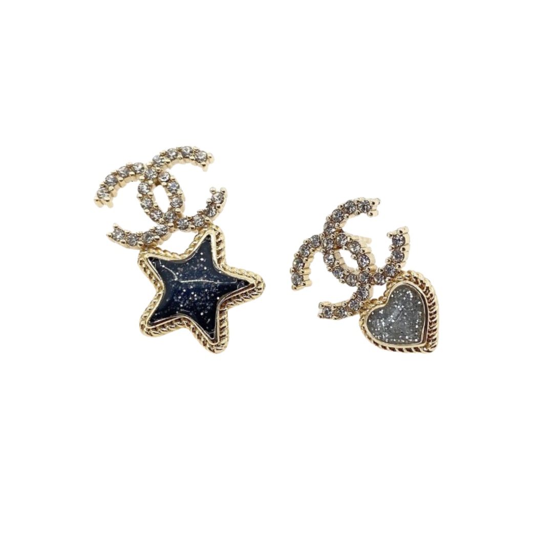 CCE443 Blingbling Crystal star heart with cc logo stud earring - ccfashionjewelry