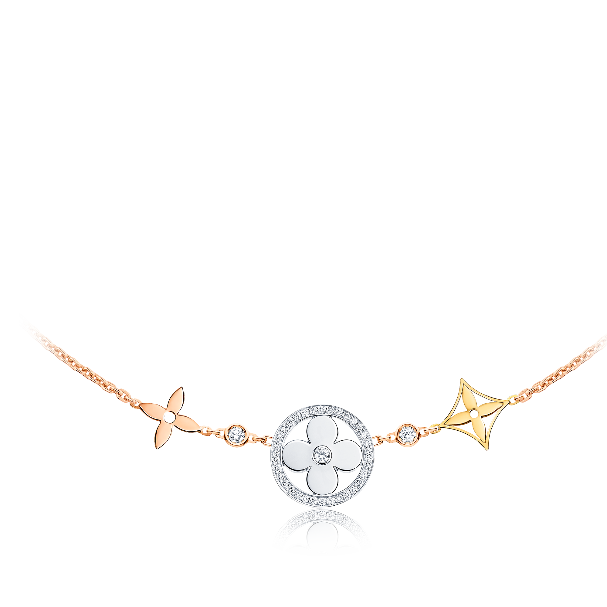 LVN011 Q93541 Idylle Blossom XL Necklace, 3 golds and diamonds - ccfashionjewelry