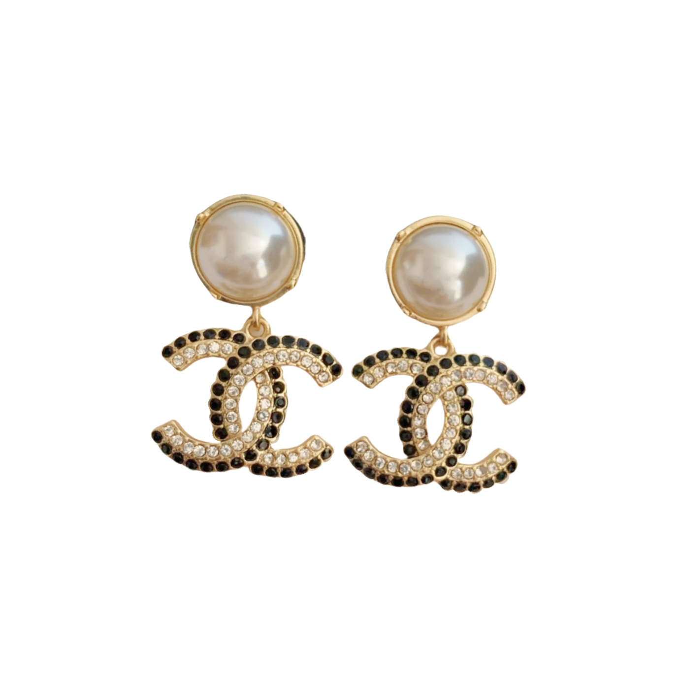 CCE484A White and black cc logo stud earring - ccjewelryacc