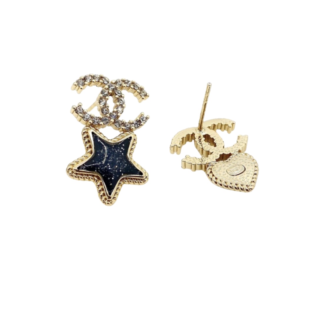 CCE443 Blingbling Crystal star heart with cc logo stud earring - ccjewelryacc