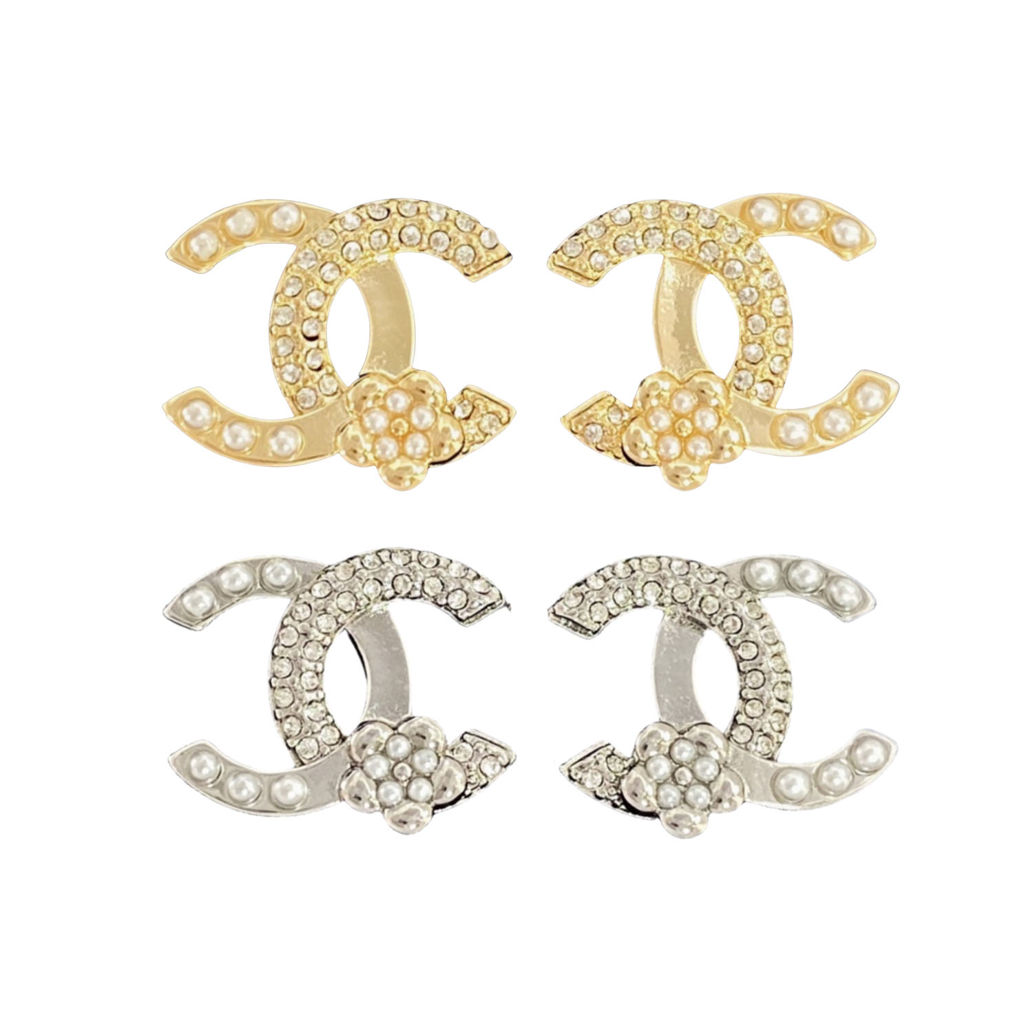 CCE484 CC Camellia flower Stud earrings with pearl and crystal - ccfashionjewelry