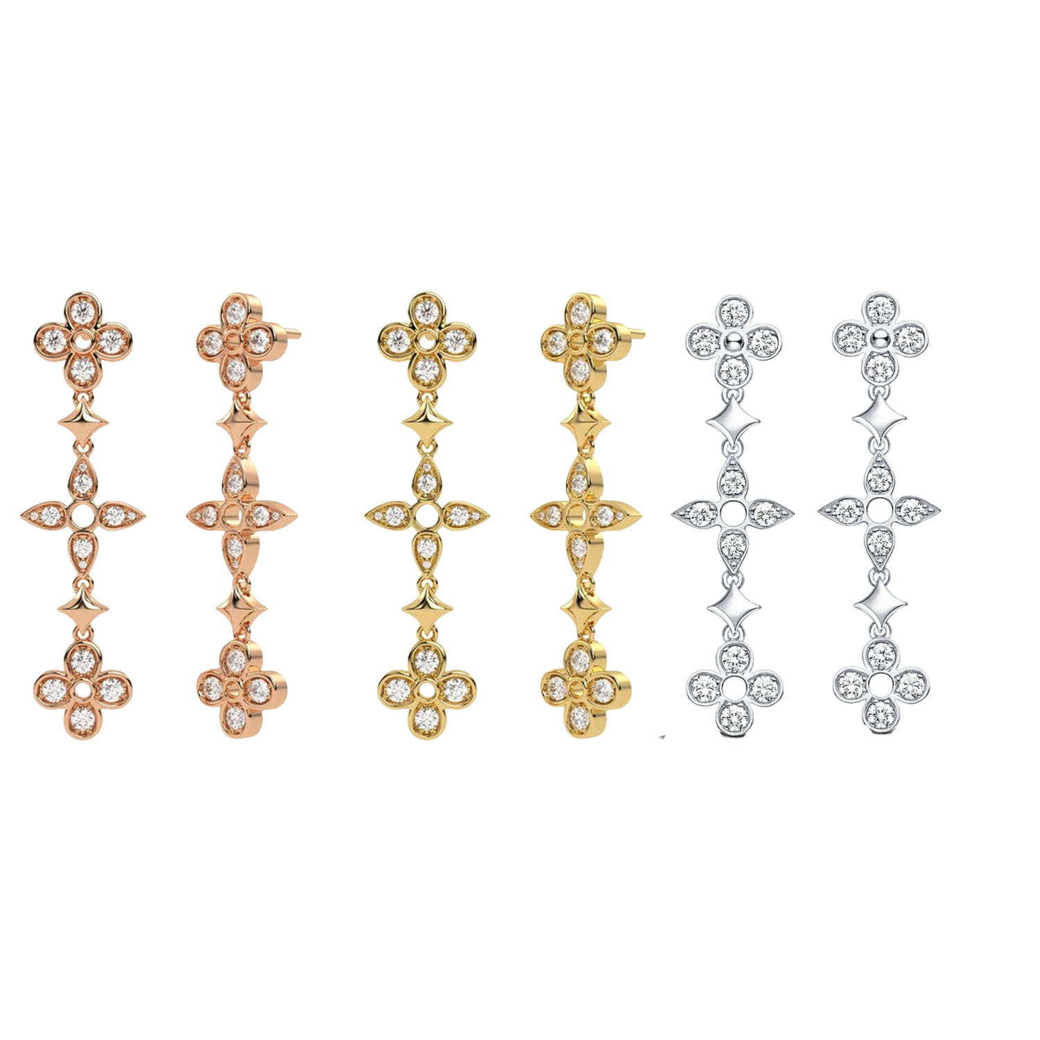 LVE127 Q96850 VUITTON Dentelle One Row Earrings with Diamonds - ccfashionjewelry