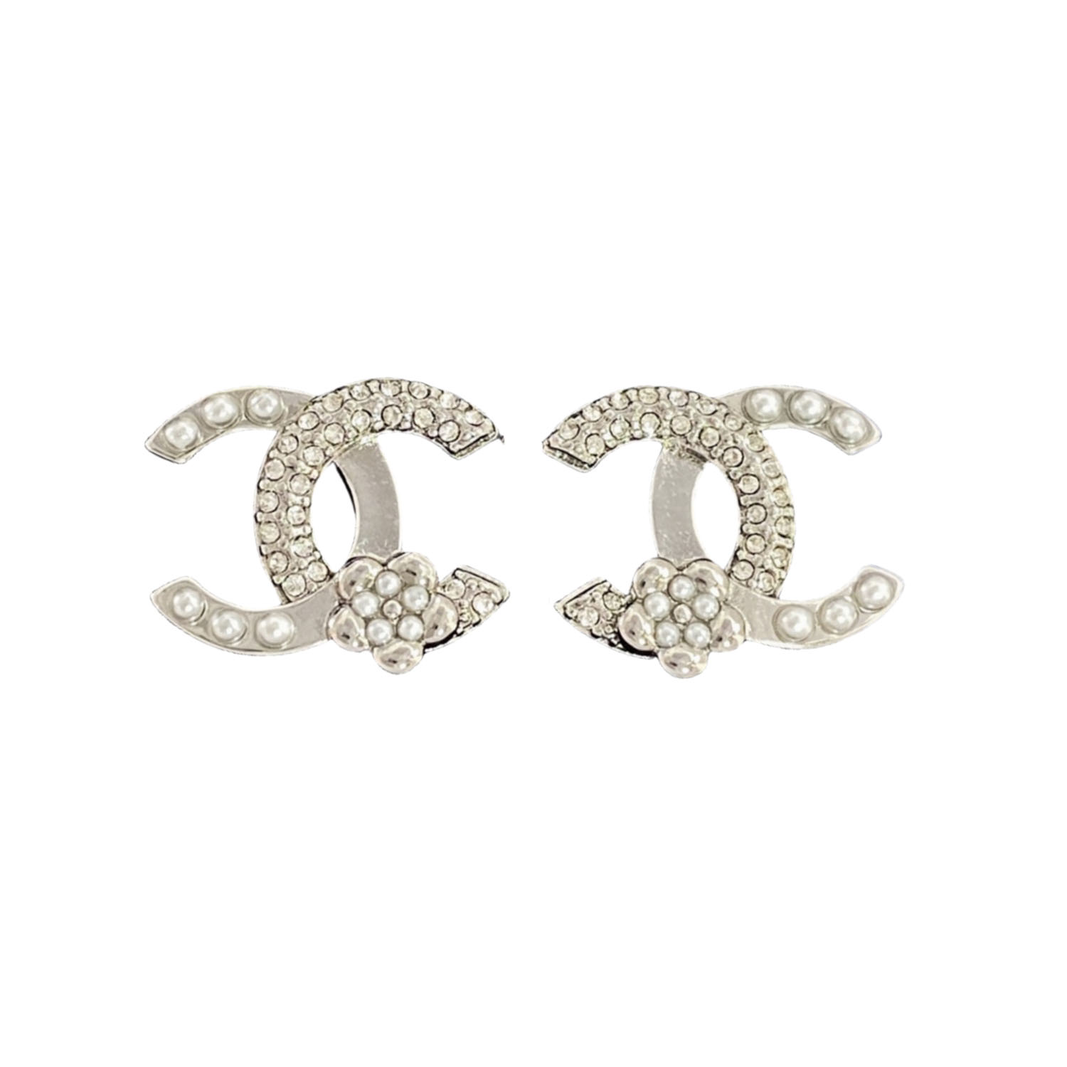 CCE484 CC Camellia flower Stud earrings with pearl and crystal - ccfashionjewelry