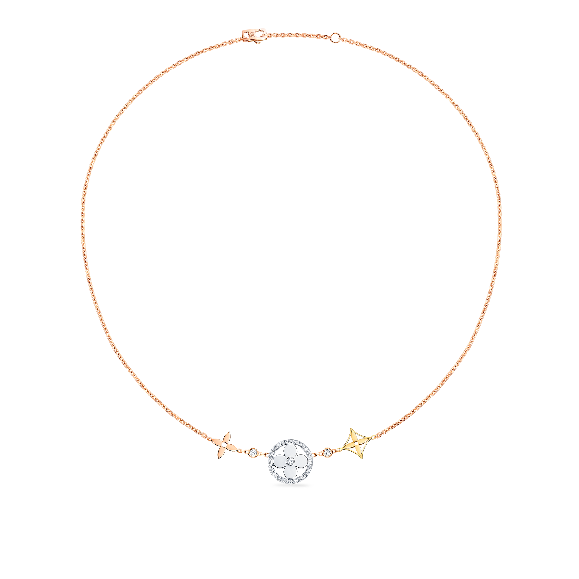 LVN011 Q93541 Idylle Blossom XL Necklace, 3 golds and diamonds - ccjewelryacc