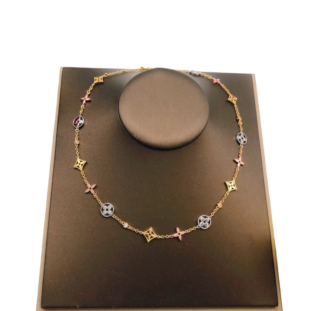 LVN031 Gold/Rose Gold/Silver Tricolor Idylle Blossom Charm Necklace - ccjewelryacc