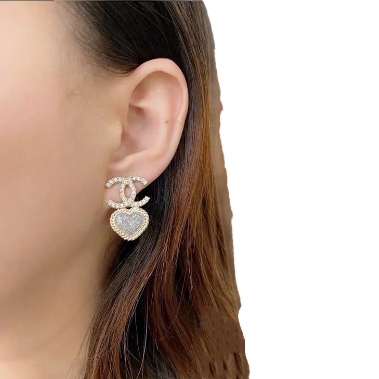 CCE443 Blingbling Crystal star heart with cc logo stud earring - ccjewelryacc