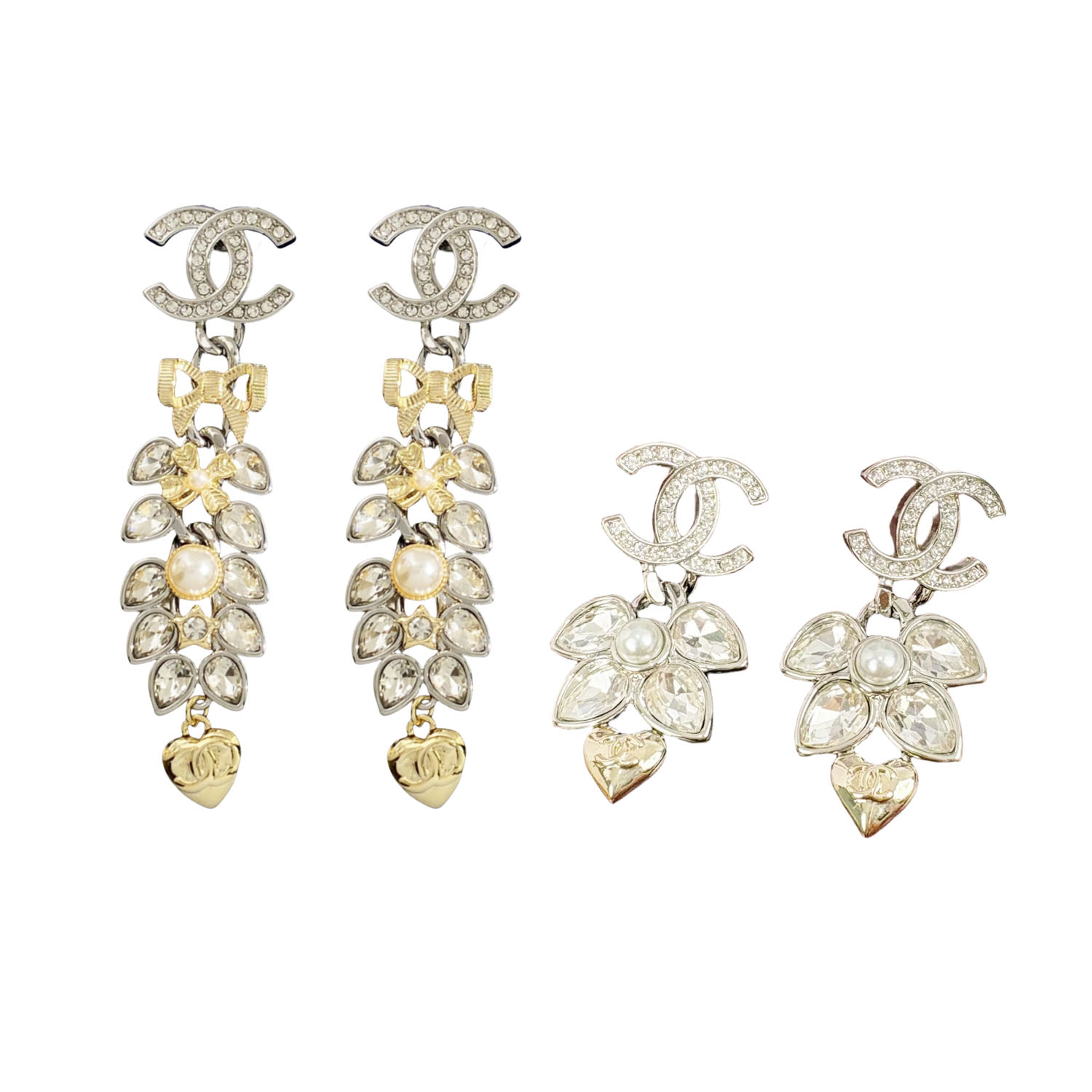 CCE001 Two-tone Wheat crystal bow heart Star clover cc drop earring - ccfashionjewelry