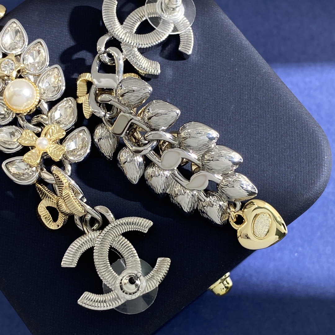 CCE001 Two-tone Wheat crystal bow heart Star clover cc drop earring - ccjewelryacc