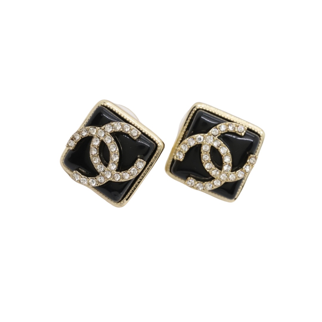 CCE552 Square acrylic with crystal CC logo stud earring - ccjewelryacc