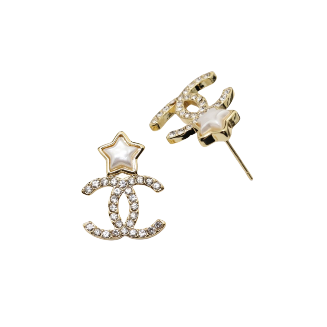 CCE418 Crystal cc logo with star stud earring - ccjewelryacc