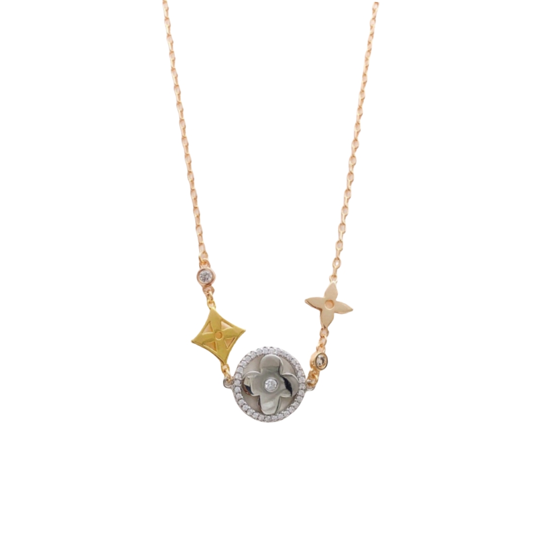 LVN011 Q93541 Idylle Blossom XL Necklace, 3 golds and diamonds - ccfashionjewelry