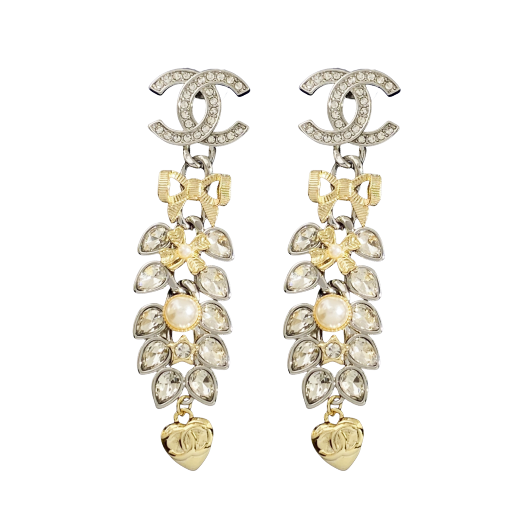 CCE001 Two-tone Wheat crystal bow heart Star clover cc drop earring - ccfashionjewelry