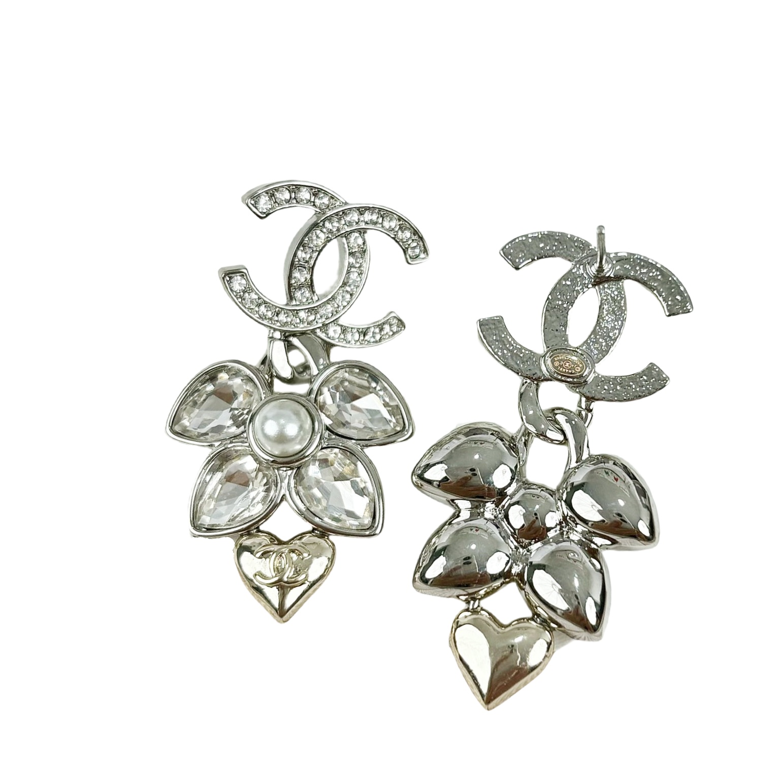 CCE001 Two-tone Wheat crystal bow heart Star clover cc drop earring - ccjewelryacc